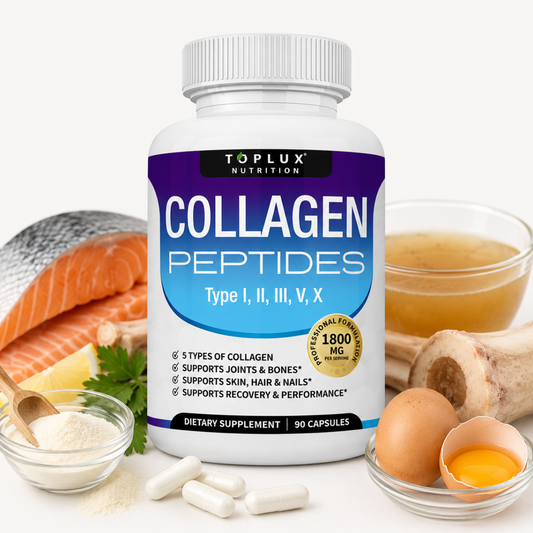 Collagen Peptides 1800MG – Type I, II, III, V, X | Skin, Hair, Nails & Joint Support | Vegan Formula | 90 Capsules